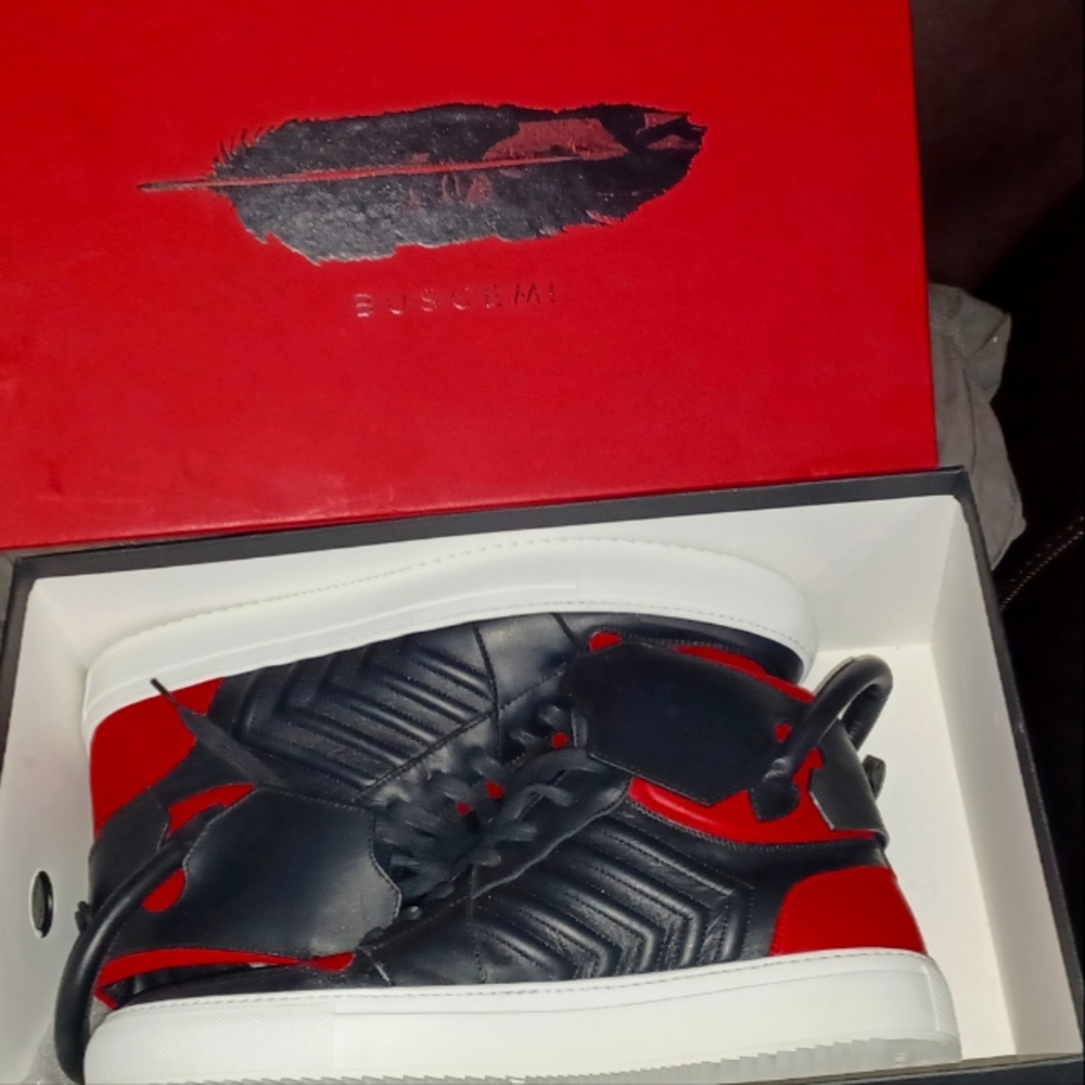 New Buscemi Black and Red high top sneakers